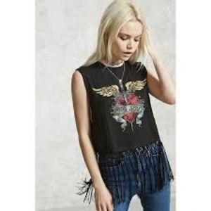 Bon Jovi Crop T-shirt with Fringe